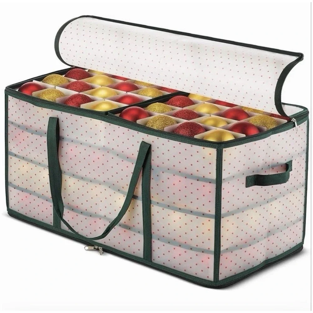 Zober Ornament Storage Box 8 Trays 128 Slots Zippered Translucent 25x13x13 New